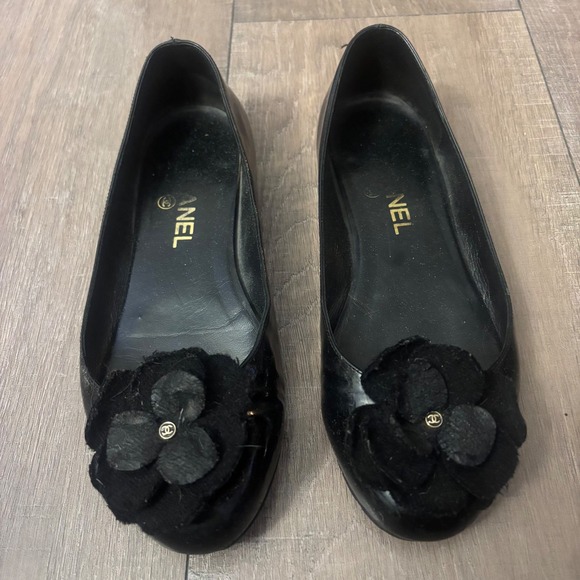 Chanel Black Patent Leather Ballet Flats Size 37.5 - Picture 3 of 11